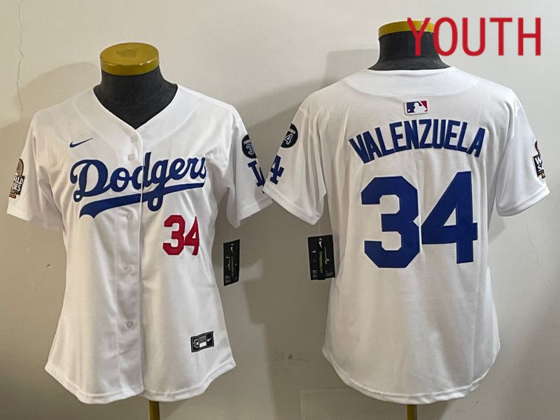 Youth Los Angeles Dodgers #34 Valenzuela White Game 2024 Nike MLB Jersey style 1120
